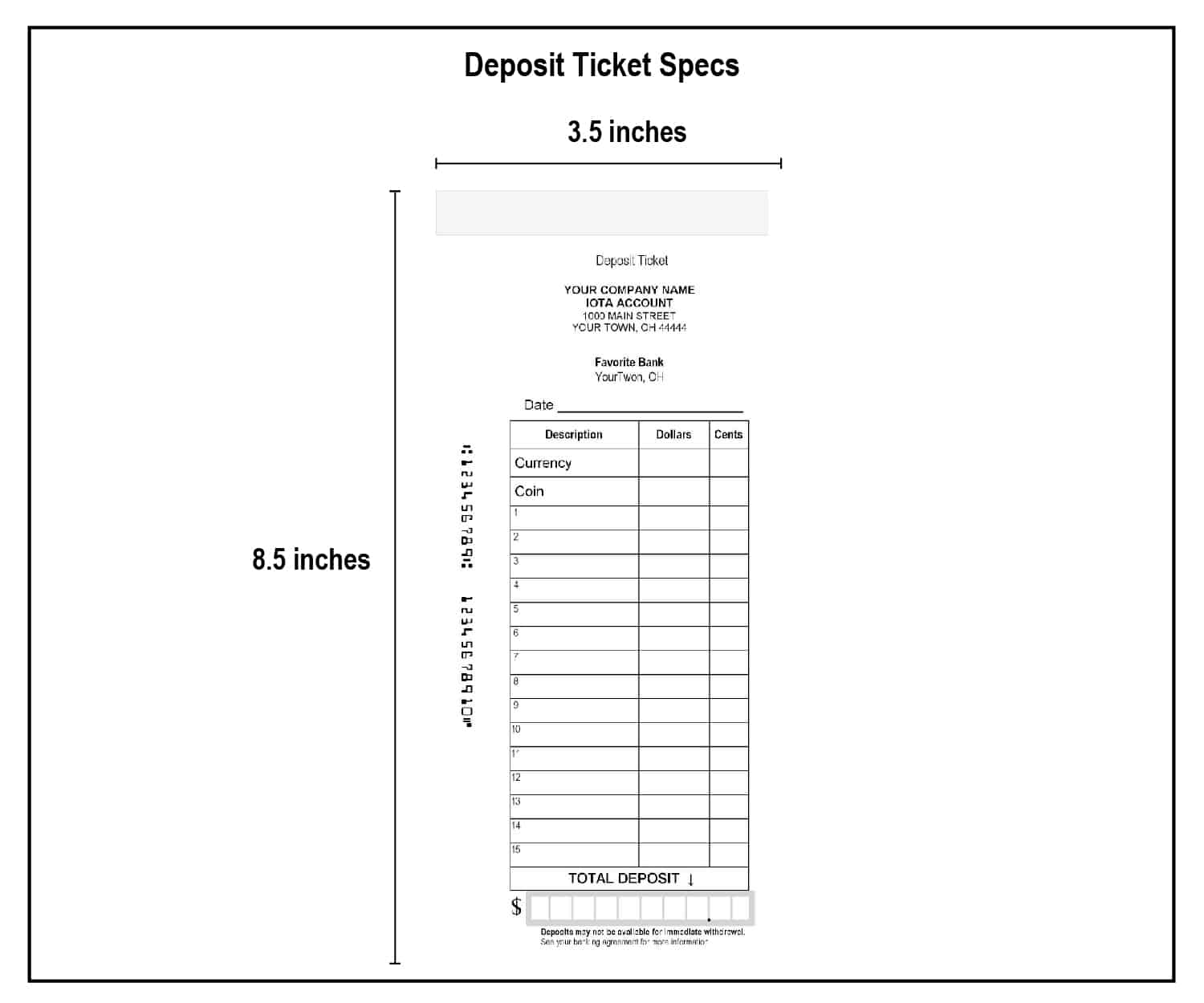 Specifications of Deposit Slips Support Check Print